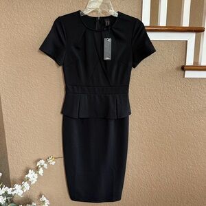 Black Peplum Midi Dress